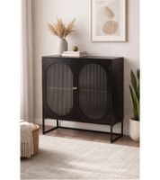 Modern Chest of Drawers with Semicircular Glass Doors Home Decor 80 x 33 x 85 cm 970874 Black