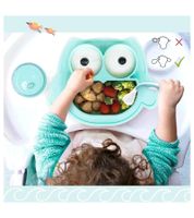 Non-slip Brunoko Silicone Baby Plate 3-in-1 Baby Plate Set + Baby Spoon + Bib with Silicone Catch Tray, BPA-free, Pink or Mint Green