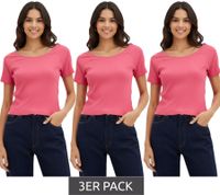 Lot de 3 T-shirts à manches courtes pour femme, en coton bio rose