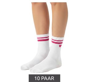 10 pares de calcetines de tenis Twin Heart para mujer, cómodos y con bordado de corazón. Calcetines de algodón para uso diario. Modelo 4603S K248141, color blanco/rosa.