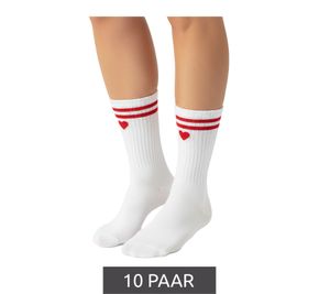 10 pares de calcetines de tenis cómodos para mujer con diseño de doble corazón y bordado de corazón. Calcetines de algodón para uso diario. Modelo 4603S K248141. Color blanco/rojo.
