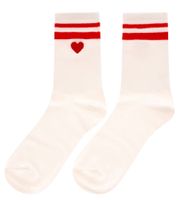 Lot de 10 paires de chaussettes de tennis confortables pour femme, motif cœur brodé, en coton, référence 4603S K248141, blanc/rouge