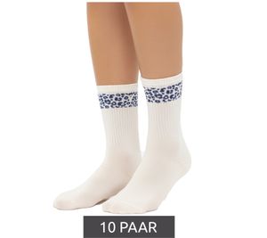 10 pares de calcetines de tenis cómodos para mujer ZWILLINGSHERZ con estampado de leopardo - Calcetines de algodón para uso diario 4603S K248144 Blanco/Azul