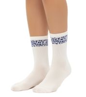 10 Paar bequeme ZWILLINGSHERZ Damen Socken Tennis-Socken mit Leoparden-Muster Alltags-Strümpfe Baumwoll-Socken 4603S K248144 Weiß/Blau