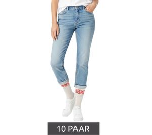 Lot de 10 paires de chaussettes de tennis confortables ZWILLINGSHERZ pour femme, motif léopard, chaussettes de tous les jours, en coton, référence 4603S K248144, blanc/rouge