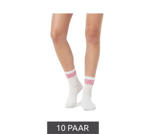10 pares de calcetines de tenis cómodos para mujer ZWILLINGSHERZ con estampado de leopardo - Calcetines para uso diario - Calcetines de algodón 4603S K248144 Blanco/Rosa