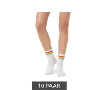 10 pares de calcetines de tenis cómodos para mujer ZWILLINGSHERZ con diseño arcoíris, ideales para el día a día, de algodón (modelo 4603S K248143), en blanco, rosa, azul, verde, naranja y amarillo.