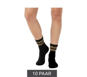 10 pares de calcetines de tenis cómodos para mujer ZWILLINGSHERZ con estampado de leopardo - Calcetines de algodón para uso diario 4603S K258183 Negro/Marrón