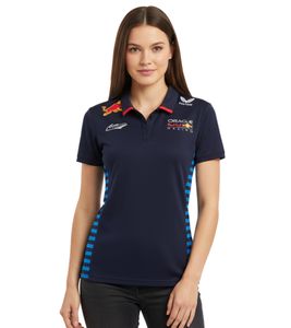 Oracle Red Bull Max Verstappen Racing 2024 Formula 1 F1 Team Women's Polo Shirt with Sponsor Logos Sports Shirt 701231017 001 Navy