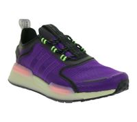 Sporty adidas NMD_V3 sneakers: sustainable running shoes for men and women with BOOST cushioning in orange/black, purple/black/green, or yellow/black