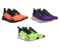 Sporty adidas NMD_V3 sneakers: sustainable running shoes for men and women with BOOST cushioning in orange/black, purple/black/green, or yellow/black
