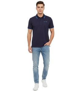 Polo homme Formula E à manches courtes, en coton durable avec logo Formula E, réf. 701223597 001, bleu marine