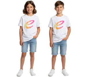 T-shirt a maniche corte Formula E per bambini, colorata, in cotone sostenibile con logo Formula E 701223593 001 Bianco/Rosa/Giallo