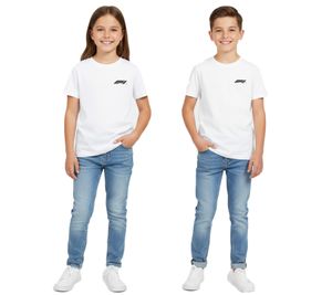 T-shirt enfant à manches courtes en coton, imprimé dessin animé, 160 g/m², blanc, de la gamme Formula E Racing Division