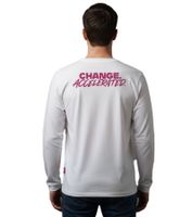 Practical Formula E Men's T-Shirt, Cotton Shirt with Colorful "Change Accelerated" Slogan, Long Sleeve, 701223588 001, White/Pink