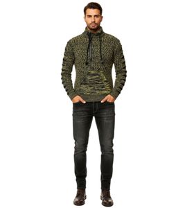 Elegante maglione da uomo in maglia con spacchi lavorati a maglia sulle maniche, Maglione 13328 Giallo