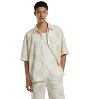 Camisa de manga corta a cuadros para hombre de Prohibited, camisa de vestir, PC005010 Beige/Blanco