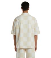 Camisa de manga corta a cuadros para hombre de Prohibited, camisa de vestir, PC005010 Beige/Blanco