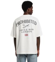 Prohibited Savile Row Team Herren T-Shirt Baumwoll-Shirt mit auffälligem Rückenprint Kurzarm-Shirt Oversized-Fit PC-006-041 Weiß