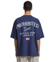 T-shirt da uomo Prohibited Savile Row Team, in cotone con stampa accattivante sul retro, maniche corte, vestibilità oversize, PC-006-042, blu navy