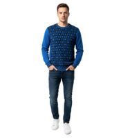 Elegant and trendy knit sweater with a modern geometric pattern. Fine knit sweater 3178 Blue