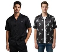 Elegant ROUGH. Men's Short-Sleeve Silk Business Shirt 61991211 in Black