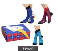 Lot de 3 paires de chaussettes Happy Socks pour femme, motif ski alpin, en coton, pour tous les jours, dans une boîte cadeau XDSK08-6500 Bleu/Multicolore