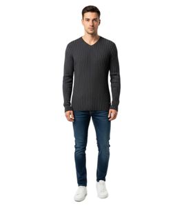 Modern slim-fit men's fine-knit V-neck sweater 3174 Black