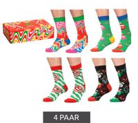 4 paires de chaussettes Happy Socks pour homme, motif canne à sucre psychédélique, en coton, avec imprimé de Noël, chaussettes de tous les jours, présentées dans une boîte cadeau XSAN09-0100 multicolore