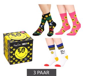 Coffret cadeau de 3 paires de chaussettes Happy Socks Collector's Edition unisexe en coton, imprimé smiley, pour tous les jours (XATSMI08-9300, multicolore)
