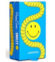 Lot de 3 paires de chaussettes Happy Socks unisexes en coton, imprimé smiley, pour tous les jours, présenté dans une boîte cadeau XSMY08-6700 (Jaune/Noir/Bleu)