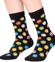 Lot de 3 paires de chaussettes Happy Socks unisexes en coton, imprimé smiley, pour tous les jours, présenté dans une boîte cadeau XSMY08-6700 (Jaune/Noir/Bleu)