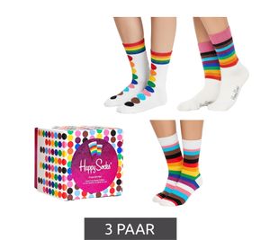 3 Paar Happy Socks Pride Damen Baumwoll-Socken Sparpack LGBTQ-Socken Alltags-Strümpfe in Geschenk-Box XPRD08-1300 Weiß/Bunt