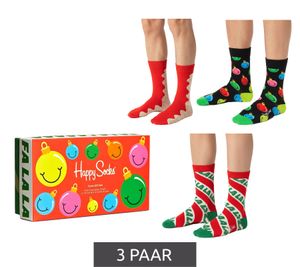 3 pares de calcetines de algodón para hombre Happy Socks Time for Holiday con estampado navideño - Pack económico - Calcetines para el día a día en caja de regalo XTFH08-4300 Rojo/Negro