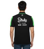 Polo homme Stake F1 Team Kick 2024, coloris noir et vert, idéal pour l'été !