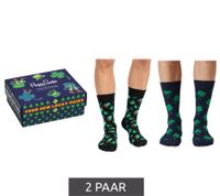2 Pairs of Happy Socks St. Patrick's Day Men's Cotton Socks with Lucky Symbols in St. Patrick's Day Style - Everyday Socks in Gift Box XSPD02-7300 Black/Blue