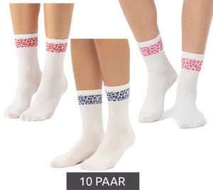 10 Pairs of Comfortable ZWILLINGSHERZ Women's Tennis Socks with Leopard Print - Everyday Socks, Cotton Socks 4603S K248144 White/Pink, White/Red, or White/Blue
