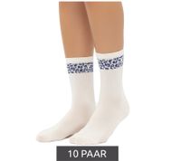 10 Pairs of Comfortable ZWILLINGSHERZ Women's Tennis Socks with Leopard Print - Everyday Socks, Cotton Socks 4603S K248144 White/Pink, White/Red, or White/Blue