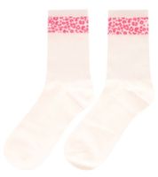 10 Pairs of Comfortable ZWILLINGSHERZ Women's Tennis Socks with Leopard Print - Everyday Socks, Cotton Socks 4603S K248144 White/Pink, White/Red, or White/Blue