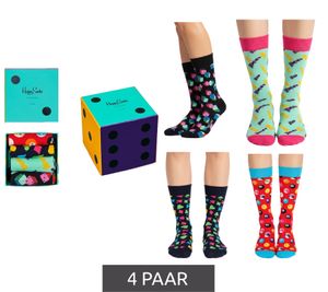 4 Pairs of Happy Socks Game Night Women's Cotton Socks, Everyday Socks in Gift Box XGAM09-6300 Multicolored