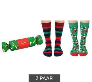 2 Pairs of Happy Socks Candy Cane Holiday Women's Cotton Socks Value Pack with Christmas Print Everyday Socks in Gift Box SXPOL02-7300 Green/Multicolor