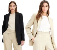 Classic linen-look blazer for women with striped lining, loose fit, 968952 Black or 965058 Beige