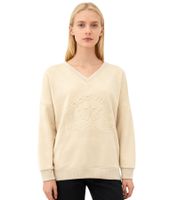 Comfortable ZWILLINGSHERZ Women's Sweatshirt "GOOD VIBES HAPPINESS" with V-Neck 46080 Beige or Blue