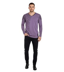 Trendy Men's Long-Sleeve V-Neck Washed Print Slim Fit Long-Sleeve Shirt 10117 Violet
