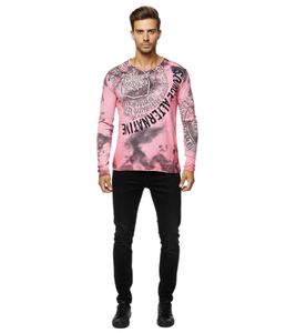 Camicia da uomo a maniche lunghe, scollo a V, stampa effetto lavato, vestibilità slim, 10135 corallo