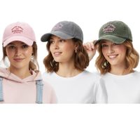 Casquette de baseball classique ZWILLINGSHERZ Happy Vibes, ornée de l'inscription « Positive Vibes », en coton avec visière ajustable, référence 4603M K5403, disponible en vert armée/gris, gris ou rose poudré.