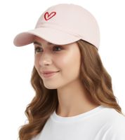 Adorable gorra de béisbol clásica ZWILLINGSHERZ con bordado de corazón, de algodón, con visera ajustable (modelo 4603M K258208) en rosa, caqui, negro y beige.