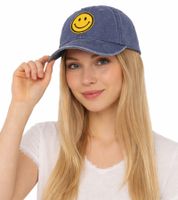 Cheeky ZWILLINGSHERZ Smiley Classic Baseball Cap with Smiley Patch, Cotton Cap, Adjustable Brim Cap 4603M K258209 in Khaki, Navy Blue, Gray, Blue, White, or Pink