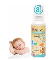 Spray anti-moustiques Brunoko pour bébés. Protège contre les moustiques et les punaises de lit. Convient au corps et au visage des nourrissons. Protection 8 heures contre le moustique tigre. 100 ml, blanc/vert.