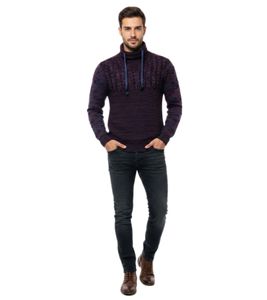 Suéter de punto moderno para hombre con cuello alto y textura de punto en contraste 13366 Marina